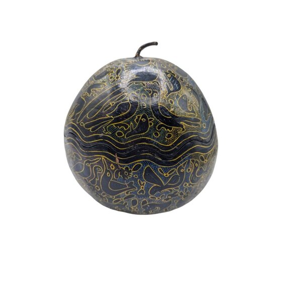 Handcrafted Maque Decorative Gourd With Intricate Carvings & Natural Wax Finish - Picture 8 of 13